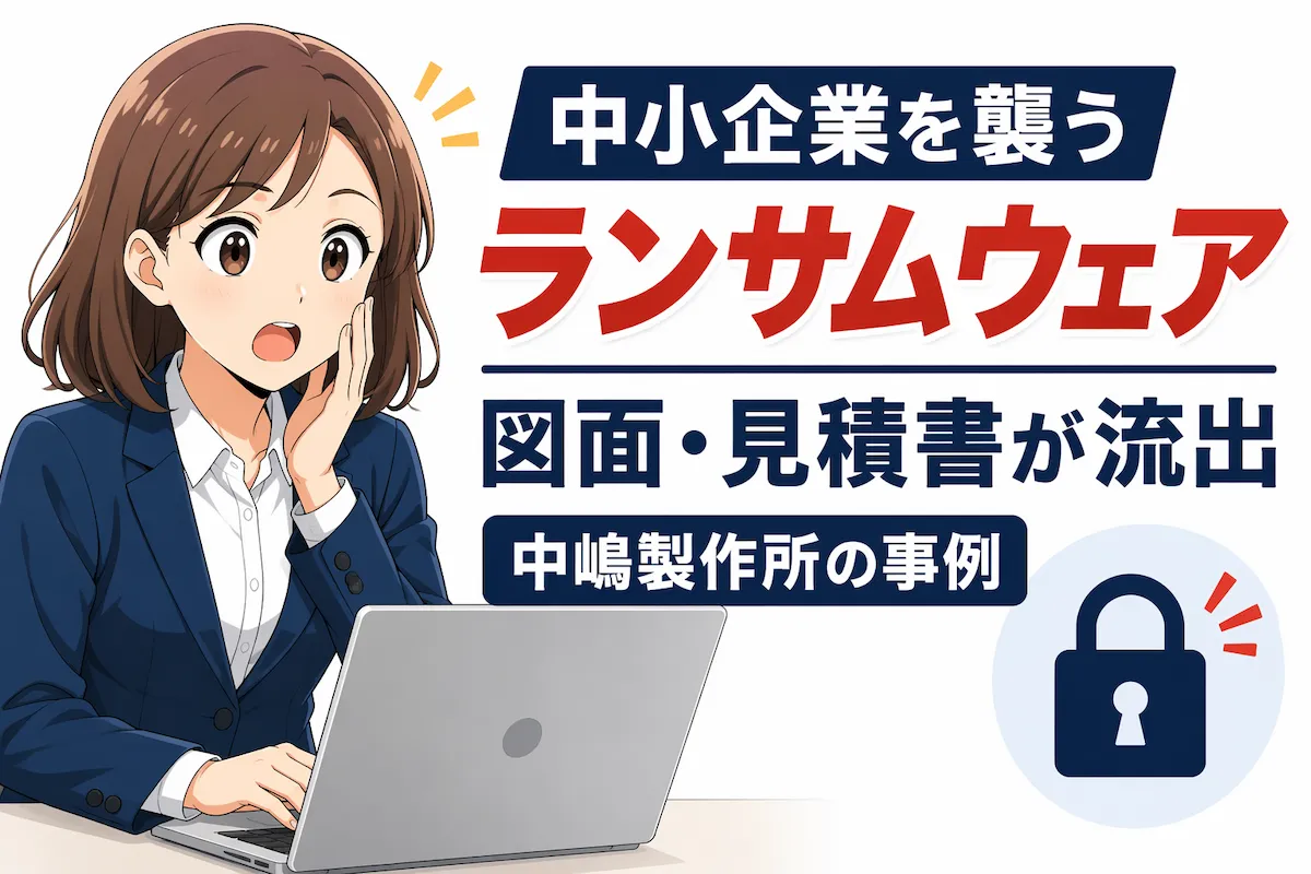 中小企業を狙うランサムウェア攻撃と図面・見積書などのデータ流出脅威を解説するアイキャッチ画像
