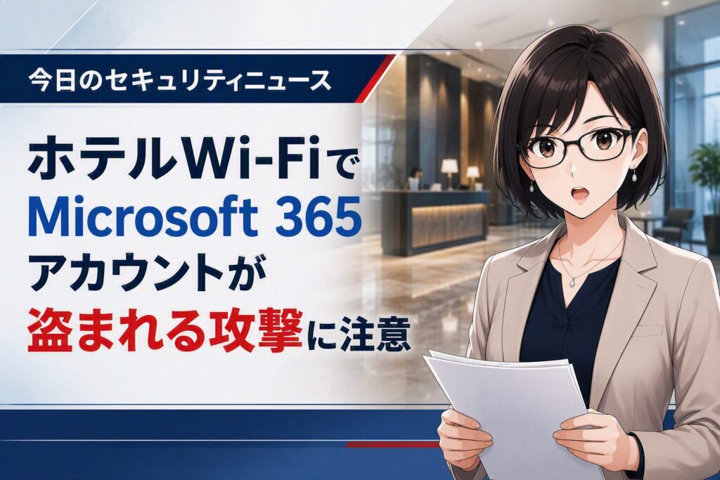 ホテルのWi-Fiゲートウェイを悪用したMicrosoft 365アカウント窃盗の手口を解説するアイキャッチ画像