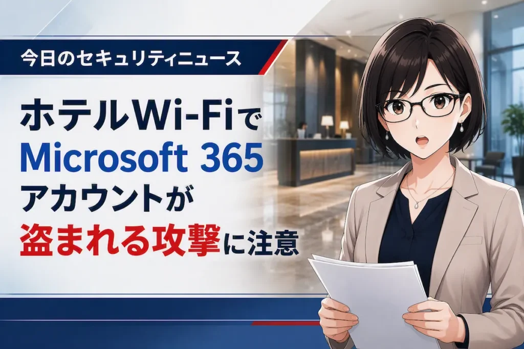 ホテルのWi-Fiゲートウェイを悪用したMicrosoft 365アカウント窃盗の手口を解説するアイキャッチ画像