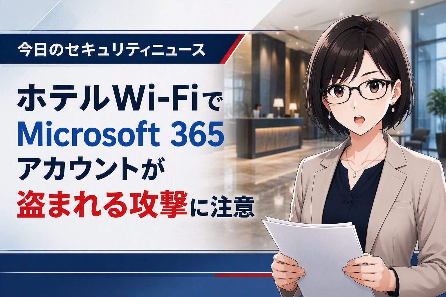 ホテルのWi-Fiゲートウェイを悪用したMicrosoft 365アカウント窃盗の手口を解説するアイキャッチ画像