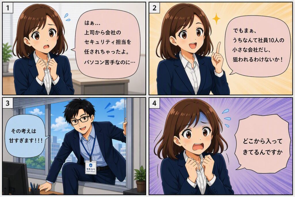 中小企業のセキュリティ認識に関する四コマ漫画