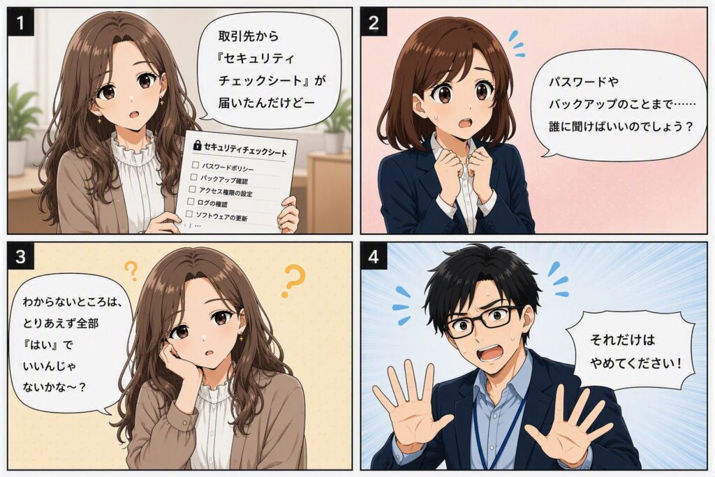 四コマでチェックリストに関するやりとり