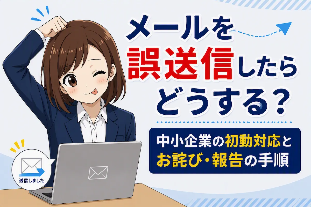 メールを誤送信してしまった場合に、中小企業がどのような初動対応を取ればよいのかを解説する記事のアイキャッチ画像