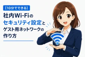 社内Wi-Fiのセキュリティ設定とゲスト用ネットワークの作り方を解説するアイキャッチ画像