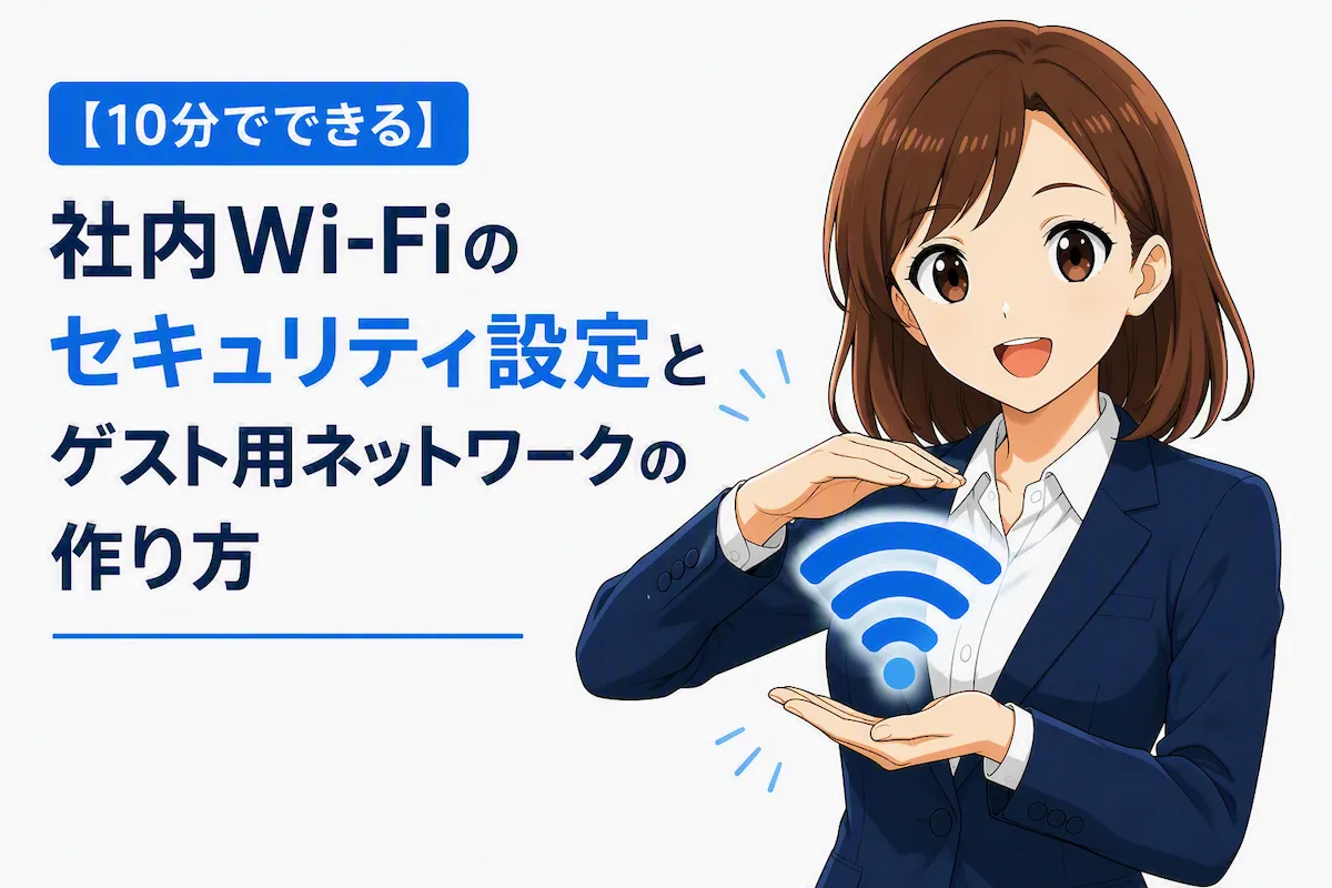 社内Wi-Fiのセキュリティ設定とゲスト用ネットワークの作り方を解説するアイキャッチ画像