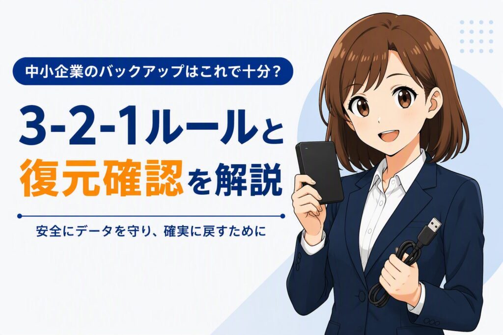 中小企業向けバックアップの3-2-1ルールと復元確認を解説するアイキャッチ画像